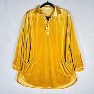 R Vivimos Top Womens L Mustard Yellow Velvet Tunic Blouse Romantic Boho